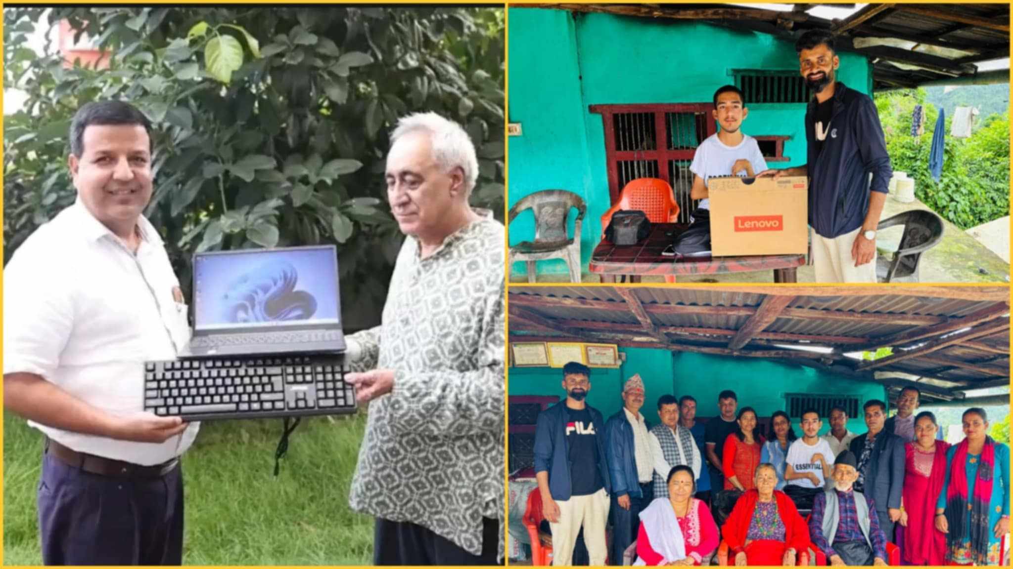 खुट्टाले लेखेर एसइई उत्तिर्ण रिषीलाई चन्द्र भण्डारी र शुनिल शर्माको ल्यापटप उपहार